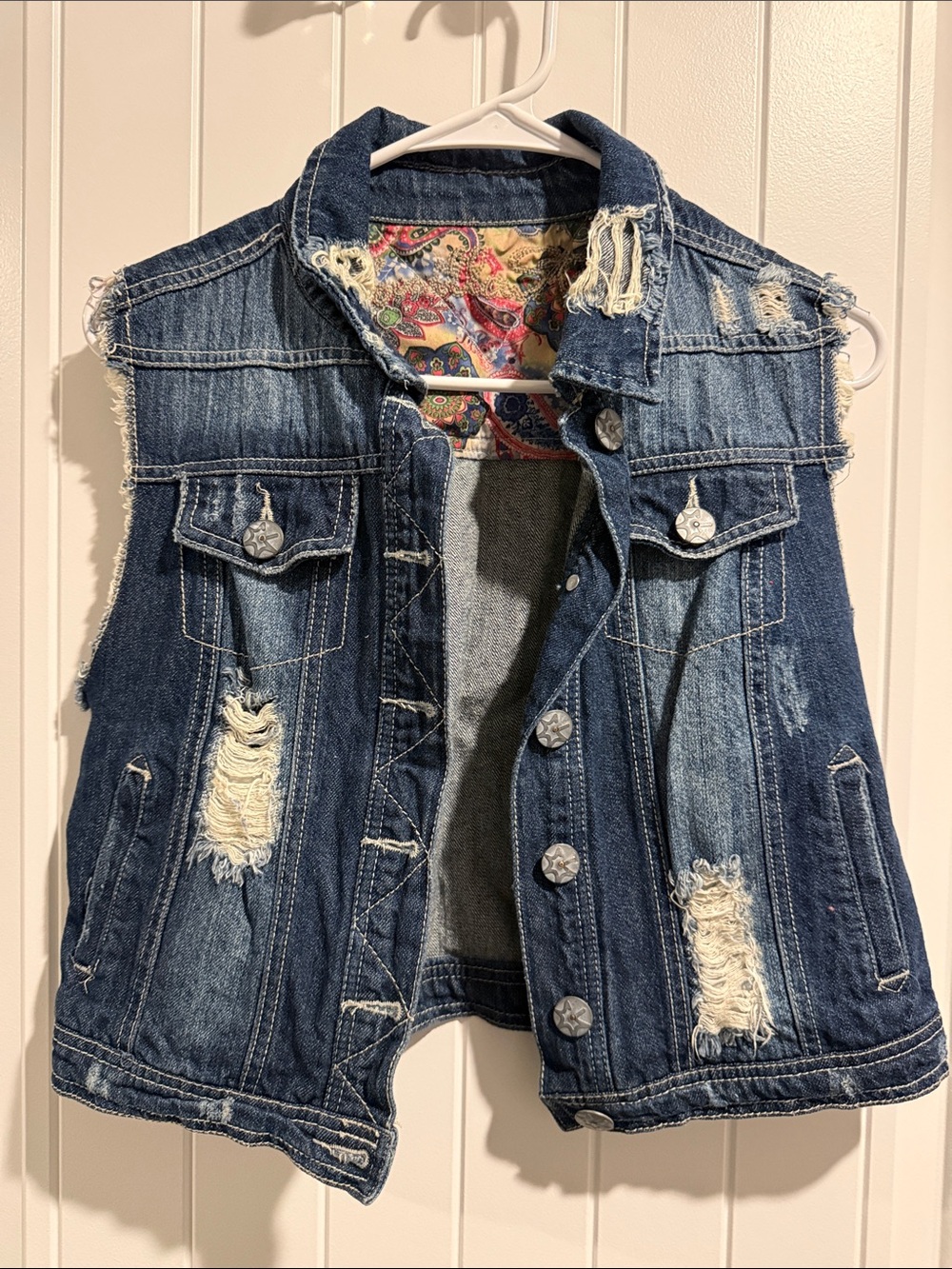Vanilla Star Frayed Dark Blue Denim Vest with Star Buttons